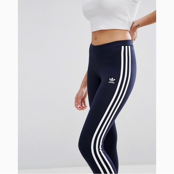 Adidas Originals three stripe navy leggings NWT - Picture 2 of 8